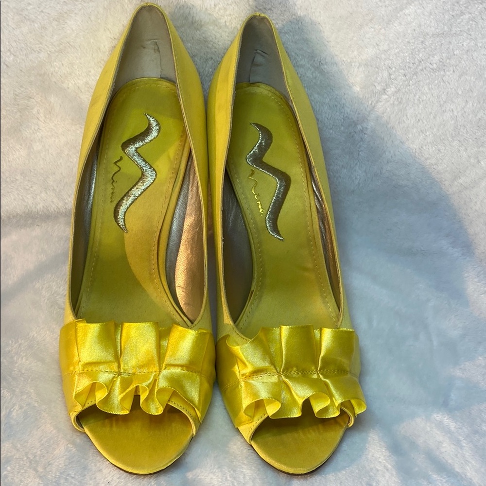 NINA RUFFLED YELLOW HEELS